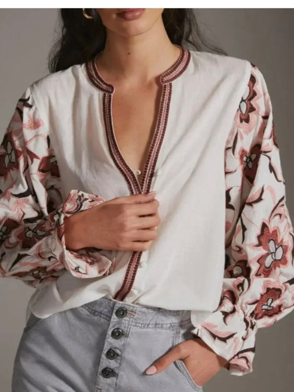 Anthropologie Floral Blouse Embroidered  Women's Size XS
